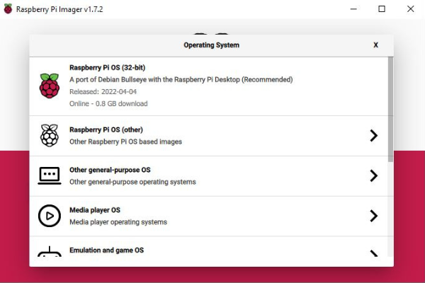 Raspberry Pi Imager - Screen 2 - Choose "Other general-purpose OS"