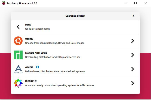 Raspberry Pi Imager - Screen 3 - Choose "Ubuntu"
